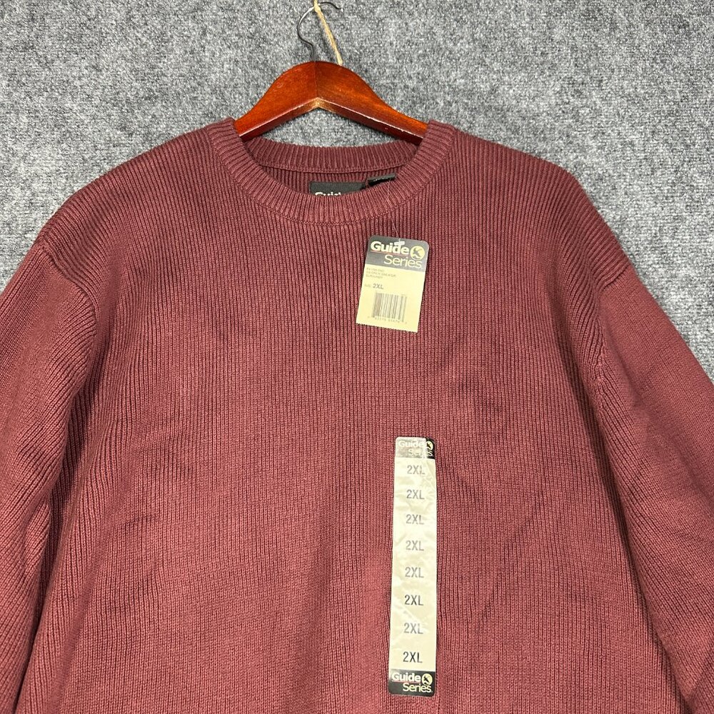 Guide Series Sweater Mens 2XL Burgundy Cotton Cable Knit Pullover Ribbed Hem NEW - Picture 4 of 7